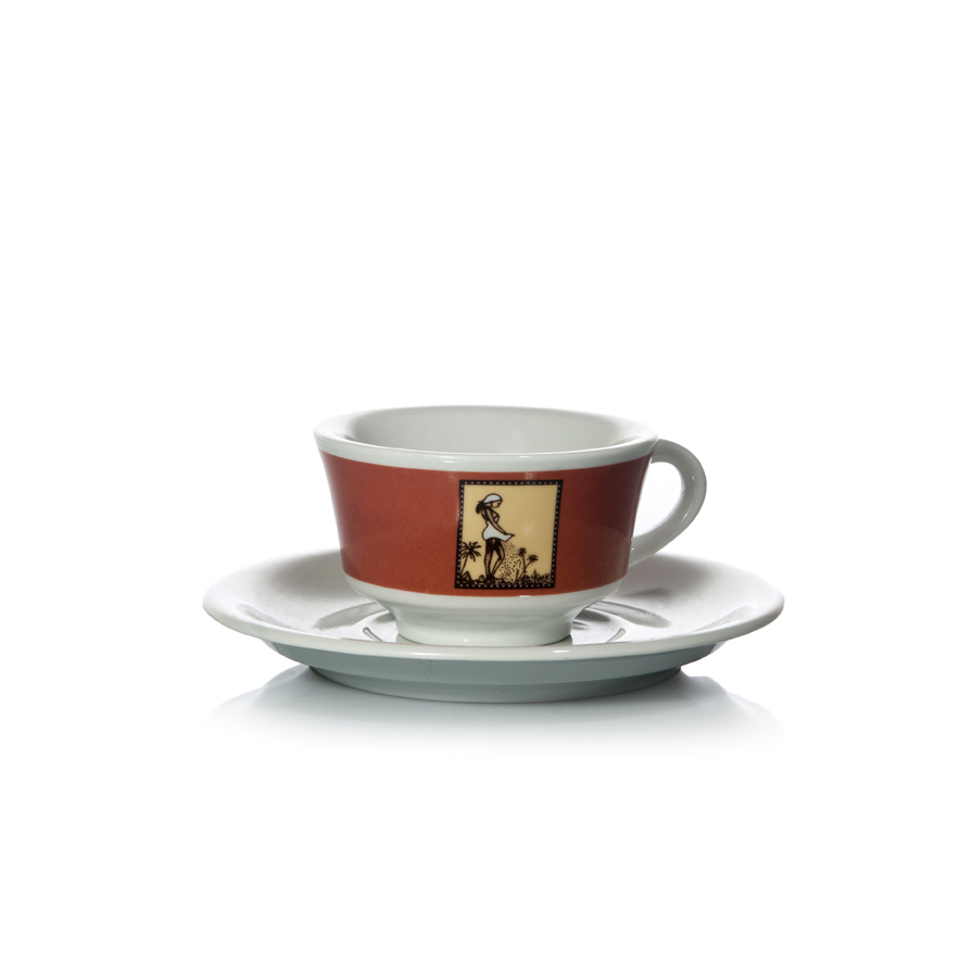 Tazza da cappuccino con piattino decoro color ocra