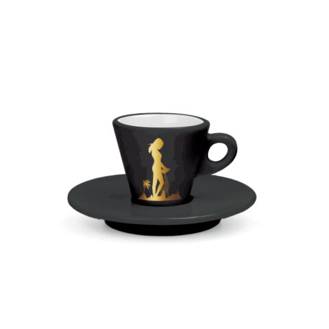 Black Coffee Cup and Saucer "Seminatrice" Golden