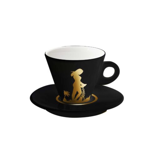 Black Cappuccino Cup and Saucer "Seminatrice" Golden