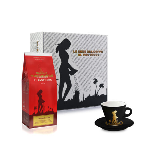 CONFEZIONE REGALO <br/> TAZZA DA CAPPUCCINO+ REGINA DEI CAFFE' 500 GR.
