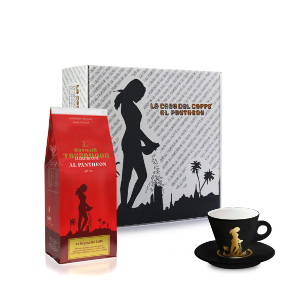 CONFEZIONE REGALO <br/> TAZZA DA CAPPUCCINO+ REGINA DEI CAFFE' 500 GR.