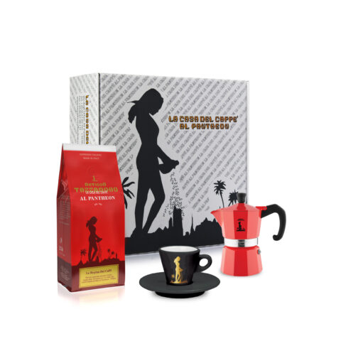 CONFEZIONE REGALO<br/>MOKA DA 1 TZ, TAZZINA DA CAFFE' E REGINA DEI CAFFE' 250 GR.